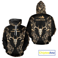 Load image into Gallery viewer, Skull Deer Hunting Custom Name Brown Camo Shirt, Hunting Hoodie For Hunters NHT348
