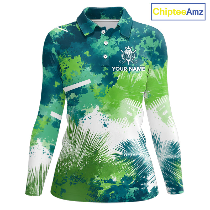 Green Tropical Splash Custom Golf Polo Shirt – Personalized Team Name Performance Polo Tee For Women NHT894