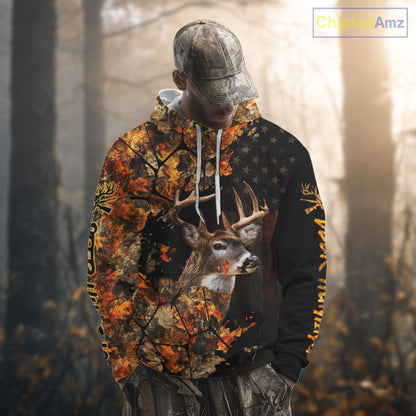 Deer Hunting Shirt US Flag 3D All Over Print Orange Black, Custom Name Personalized Gift NHT296