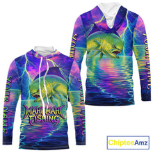 Load image into Gallery viewer, Angry Mahi Mahi Custom Hooded Fishing Shirts Long Sleeve, Design Neon Mahi Mahi Fishing Jersey NHT533