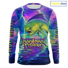 Load image into Gallery viewer, Angry Mahi Mahi Custom Fishing Shirts Long Sleeve, Design Neon Mahi Mahi Fishing Jersey NHT533