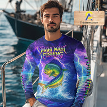 Load image into Gallery viewer, Custom Neon Pattern Mahi Mahi Fishing Shirts Long Sleeve, Fishing Shirt Jersey NHT534