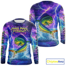 Load image into Gallery viewer, Custom Neon Pattern Mahi Mahi Fishing Shirts Long Sleeve, Fishing Shirt Jersey NHT534