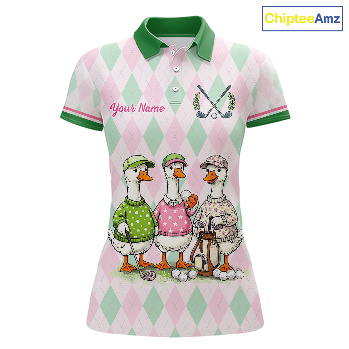 The Duck Family Golf Team Shirt – Personalized Matching Argyle Pattern Polos Golf Shirt For Womens NHT723
