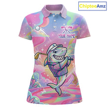 Load image into Gallery viewer, Funny Pastel Shark Womens Golf Polo Shirt Custom Ocean Golf Shirt, Polo Gift For Golf Lovers NHT898