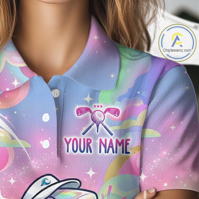 Funny Pastel Shark Womens Golf Polo Shirt Custom Ocean Golf Shirt, Polo Gift For Golf Lovers NHT898