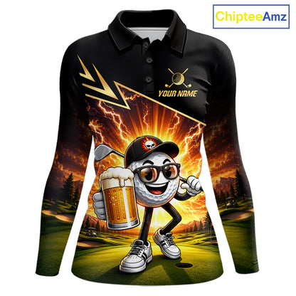 Funny Golf Ball Womens Golf Polo Shirts Custom Golf And Beer Golf Apparel For Golfer NHT899