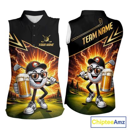 Funny Golf Ball Womens Sleeveless Golf Polo Shirts Custom Golf And Beer Golf Apparel For Golfer NHT899