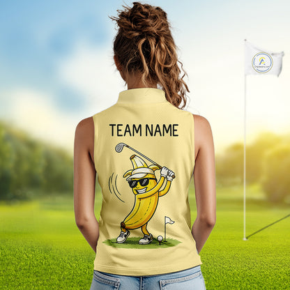 Funny Banana Womens Sleeveless Golf Polo Shirt, Custom Golf Polo For Women, Golf Apparel Gift For Golf Lovers NHT905