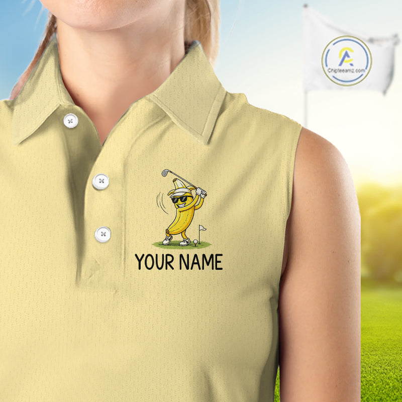 Funny Banana Womens Sleeveless Golf Polo Shirt, Custom Golf Polo For Women, Golf Apparel Gift For Golf Lovers NHT905