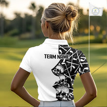 Load image into Gallery viewer, Custom Skull Womens Golf Polo Shirt Personalized Name, Golf Team Polo Jersey| Black 