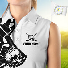 Load image into Gallery viewer, Custom Skull Womens Sleeveless Golf Polo Shirt Personalized Name, Golf Team Polo Jersey| Black NHT1060