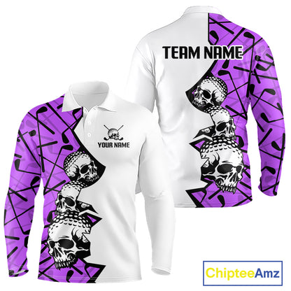 Custom Skull Mens Golf Polo Shirt Personalized Name, Golf Team Polo Jersey| Purple 