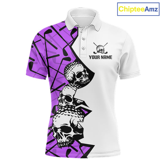 Custom Skull Mens Golf Polo Shirt Personalized Name, Golf Team Polo Jersey| Purple 