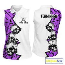 Load image into Gallery viewer, Custom Skull Womens Sleeveless Golf Polo Shirt Personalized Name, Golf Team Polo Jersey| Purple 