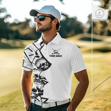 Load image into Gallery viewer, Custom Skull Mens Golf Polo Shirt Personalized Name, Golf Team Polo Jersey| White 