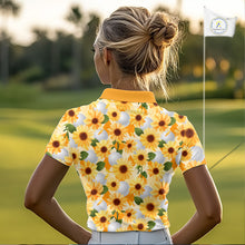 Load image into Gallery viewer, Personalized Sunflower Womens Golf Polo Shirt Custom Name Floral Golf Polo For Women 