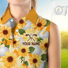 Load image into Gallery viewer, Personalized Sunflower Womens Sleeveless Golf Polo Shirt Custom Name Floral Golf Polo For Women 