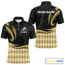 Load image into Gallery viewer, Personalized Mens Golf Polo Shirt Custom Name, Black Yellow Argyle Golf Team Polo 