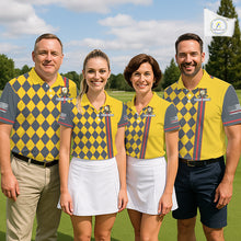 Load image into Gallery viewer, Personalized Mens Golf Polo Shirt Beer And Golf Ball Graphic Custom Team Name Golf Jersey|Yellow NHT1090