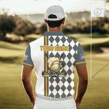 Load image into Gallery viewer, Personalized Mens Golf Polo Shirt Beer And Golf Ball Graphic Custom Team Name Golf Jersey|White 