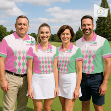 Load image into Gallery viewer, Argyle Pattern Golf Polo Shirts For Womens Custom Name, Golf Pattern Pink Green Shirt Gifts NHT930