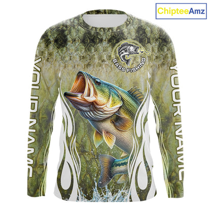 Personalized Bass Team Fishing Shirt - Long Sleeve Tournament Fishing Apparel 