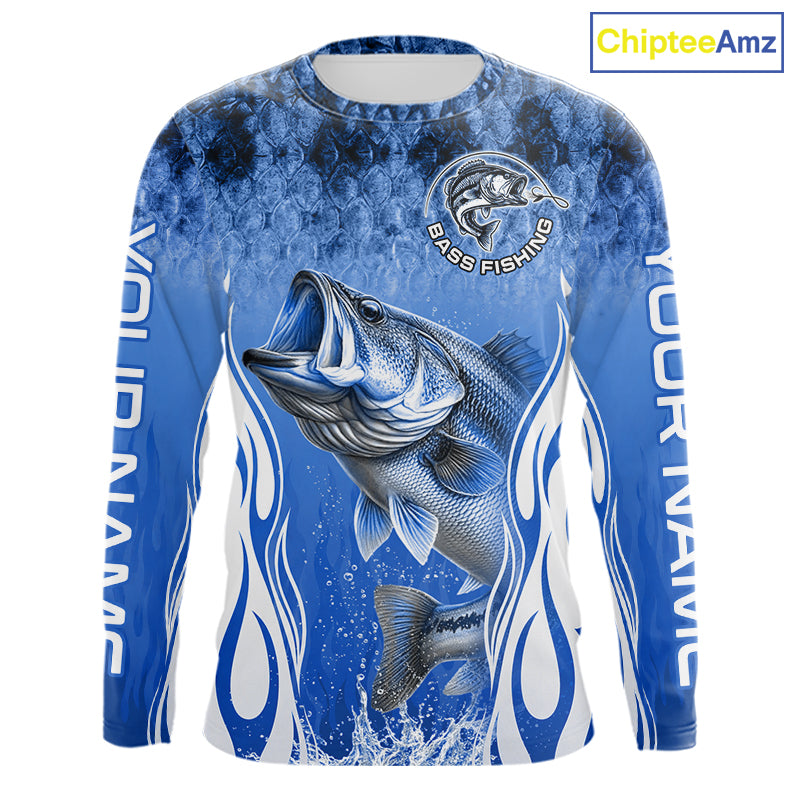 Personalized Team Bass Fishing Shirt - Long Sleeve Tournament Fishing Apparel|Blue