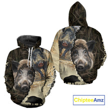 Load image into Gallery viewer, Brown Camo Wild Hog Hunting 3D All Over Print Shirts Custom Name, Boar Hunting Shirt NHT148