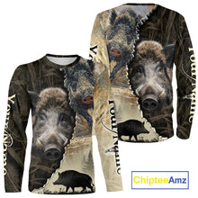 Load image into Gallery viewer, Brown Camo Wild Hog Hunting 3D All Over Print Shirts Custom Name, Boar Hunting Shirt NHT148