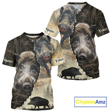 Load image into Gallery viewer, Brown Camo Wild Hog Hunting 3D All Over Print Shirts Custom Name, Boar Hunting Shirt NHT148