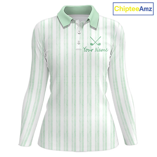 Personalized Golf Polo Shirt Mint Green Striped Custom Team Name Polo For Womens