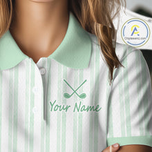 Load image into Gallery viewer, Personalized Golf Polo Shirt Mint Green Striped Custom Team Name Polo For Womens NHT939