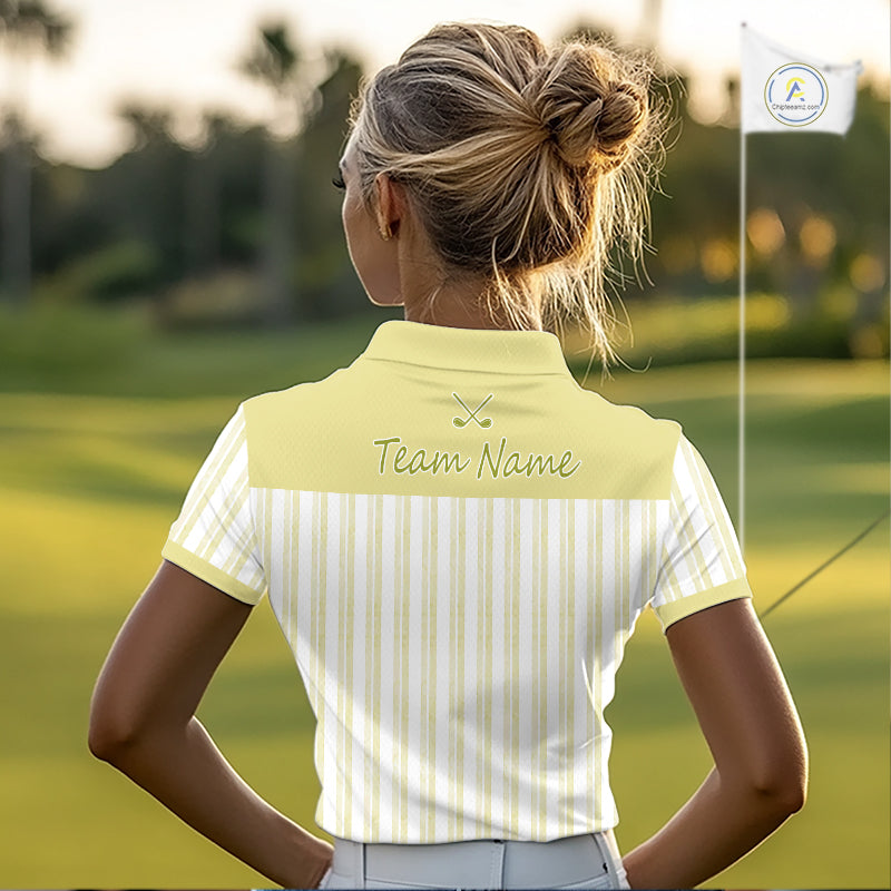 Personalized Golf Polo Shirt Mint Yellow Striped Custom Team Name Polo For Womens NHT940