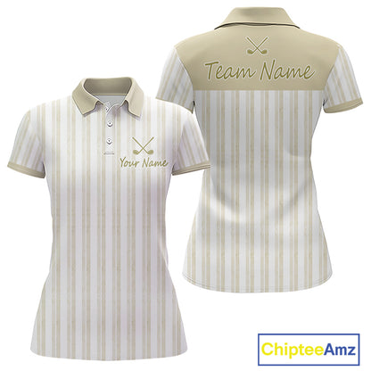 Personalized Golf Polo Shirt Beige Striped Custom Team Name Polo For Womens 