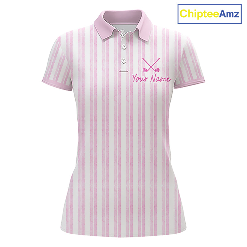 Personalized Golf Polo Shirt Mint Pink Striped Custom Team Name