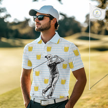 Load image into Gallery viewer, Funny Skull Golf Polo Shirts Beer Blue Argyle Pattern Custom Name Skull Playing Golf Apparel NBT629