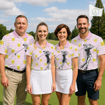 Funny Skull Golf Polo Shirts Beer Pink Argyle Pattern Custom Name Skull Playing Golf Apparel NBT631