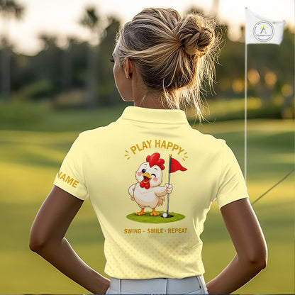 Personalized Funny Chicken Golf Polo Shirt Play Happy Swing Smile Repeat Golf Apparel For Womens NHT951