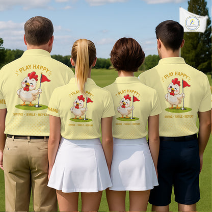 Personalized Funny Chicken Golf Polo Shirt Play Happy Swing Smile Repeat Golf Apparel For Womens NHT951
