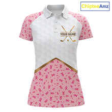 Load image into Gallery viewer, Custom Pink Ribbon Pattern Breast Cancer Golf Shirts For Womens, Breast Cancer Golf Jersey NHT797