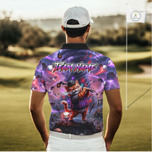 Load image into Gallery viewer, Personalized Mens Golf Polo Shirts Angry Cat Golfer Gothic Lightning Theme Team Name Shirt NHT803