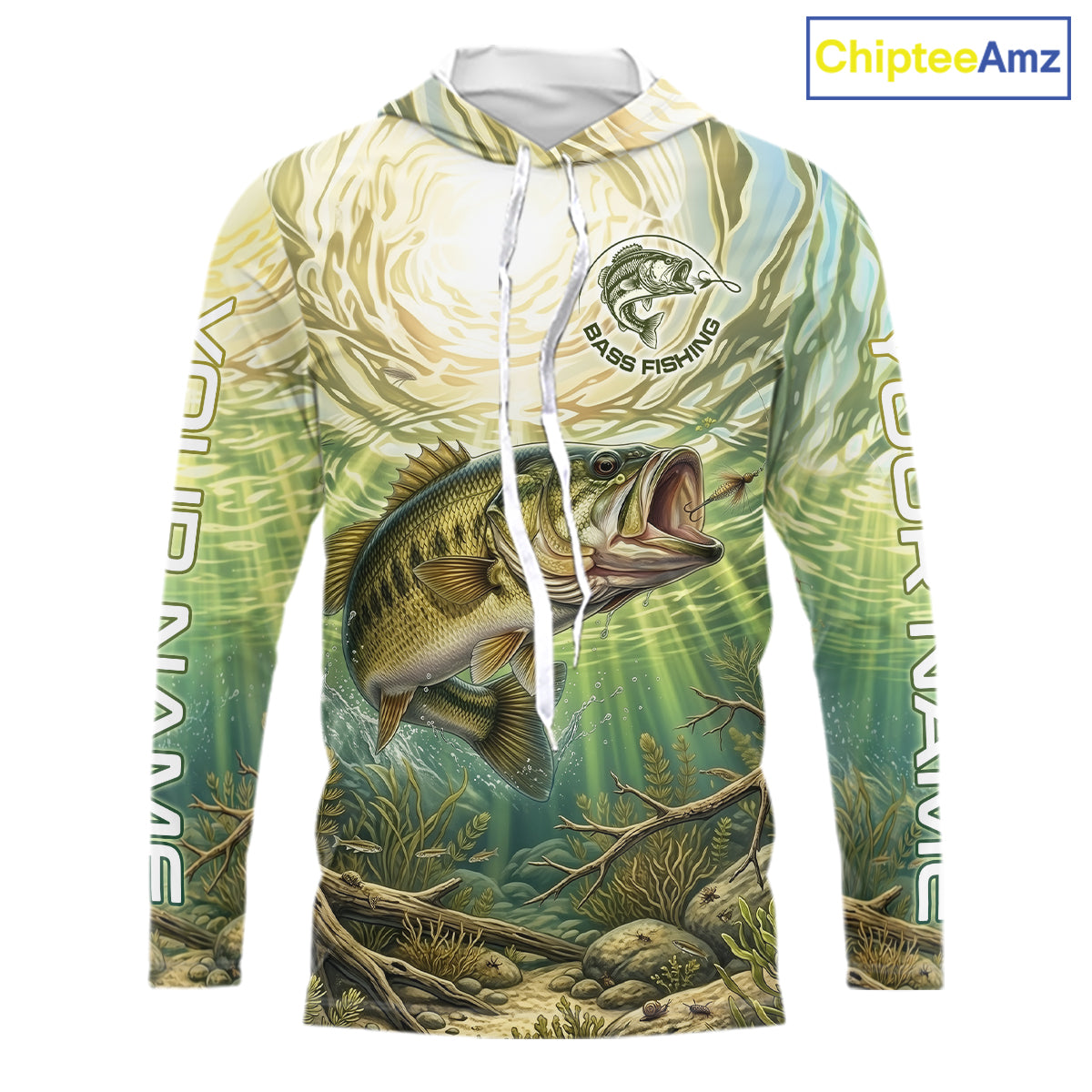 Largemouth Bass Fishing Jerseys For Men, Personalized Bass Long Sleeve Hooded Fishing Shirts NHT807