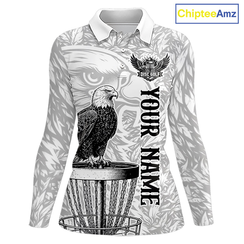 Custom Bald Eagle Womens Disc Golf Polo Shirt, Personalized Team Name Disc Golf Shirt NHT815