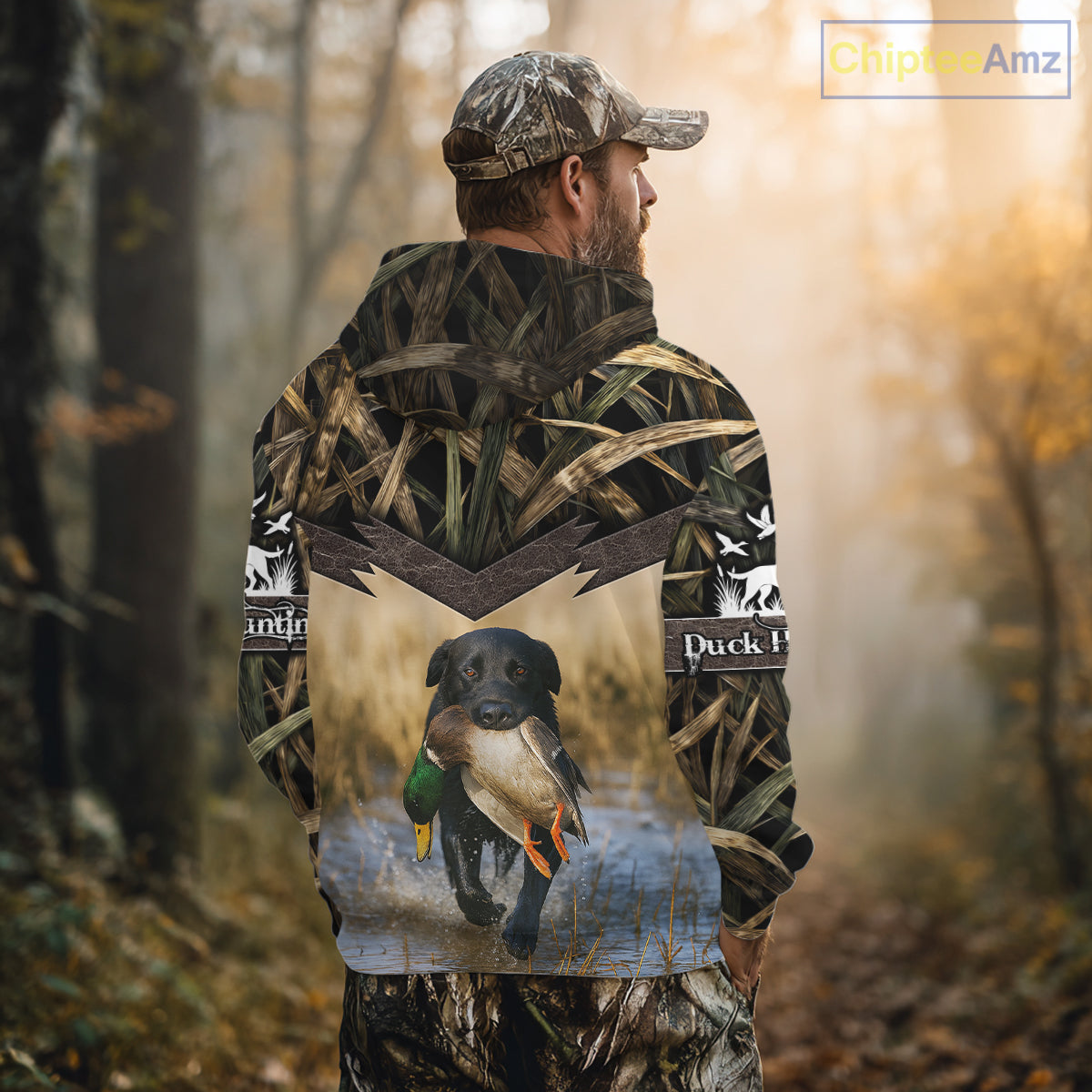 Mallard Duck Waterfowl Hunting Shirt Camo Personalized With Black Lab Dog, Hunting Shirts NHT167