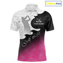 Load image into Gallery viewer, Custom Mens Golf Polo Shirt Pink Black Gradient, Personalized Name Golf Shirt, Gift For Golfer NHT825