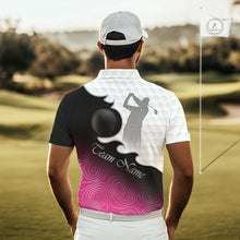 Load image into Gallery viewer, Custom Mens Golf Polo Shirt Pink Black Gradient, Personalized Name Golf Shirt, Gift For Golfer NHT825