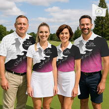 Load image into Gallery viewer, Custom Mens Golf Polo Shirt Pink Black Gradient, Personalized Name Golf Shirt, Gift For Golfer NHT825