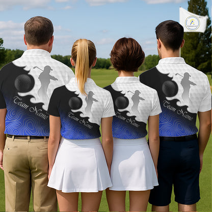 Custom Mens Golf Polo Shirt Blue Black Gradient, Personalized Name Golf Shirt, Gift For Golfer NHT826