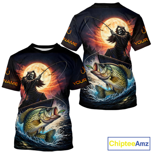 Personalized Fish Reaper Fishing Shirts Jerseys, Fish Reaper Sunset Crappie Fishing Shirts T - Shirt NHT831
